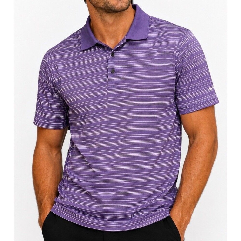 Vintage Men's Nike Dri-Fit Golf Polo Shirt Medium Purple Stripe
